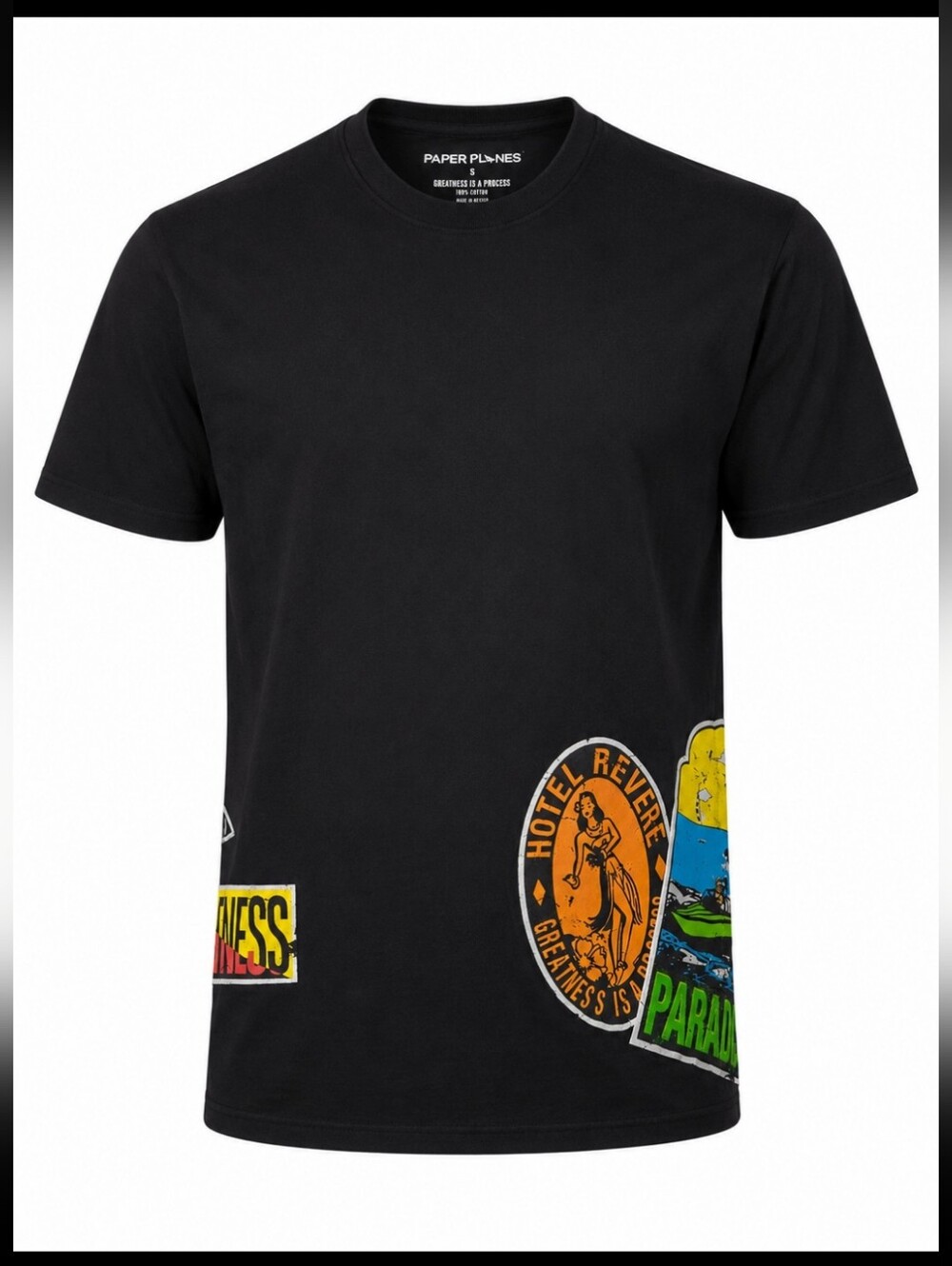 Paper Planes Graphic T-Shirt Men's Small Black Travel Stamp  Streetwear